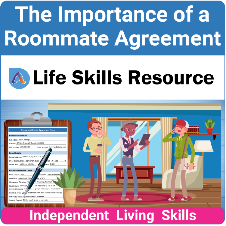 How to Complete a Roommate Agreement is a special education activity and worksheet designed to help teenagers and young adults improve their independent living skills.