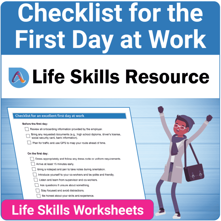 Adulting on the Spectrum Free Checklist for the First Day of Work for Teens and Adults with Autism