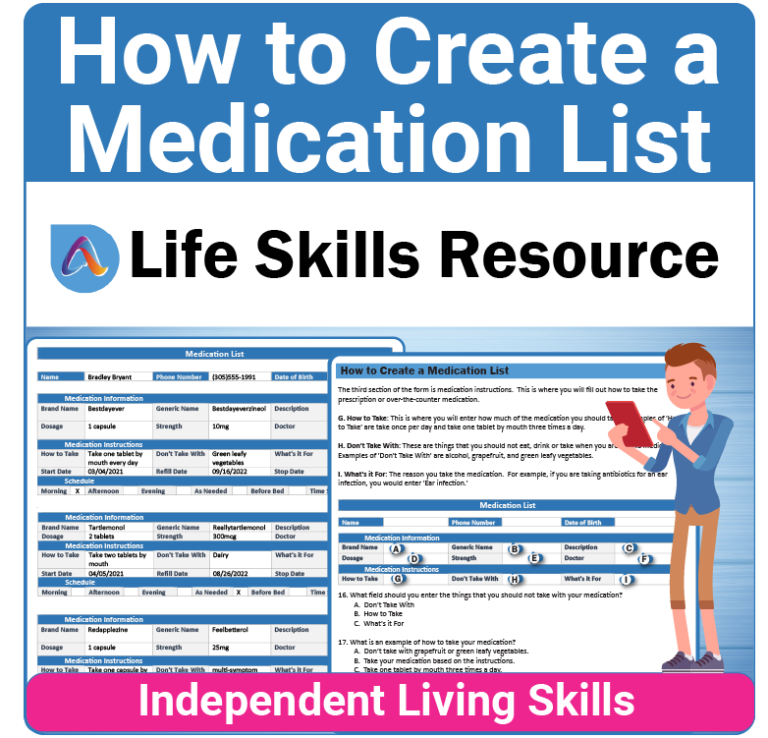 How to Create a Medication List is a functional life skills activity that helps develop independent living skills for teens and adults.