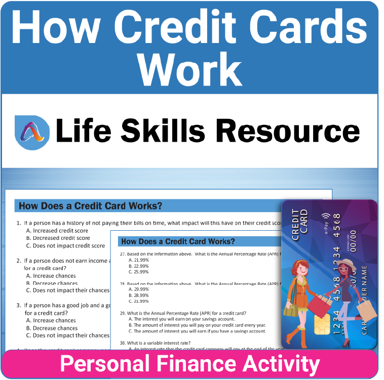 How Credit Cards Work special education life skills activity and worksheet for teens and adults with special needs