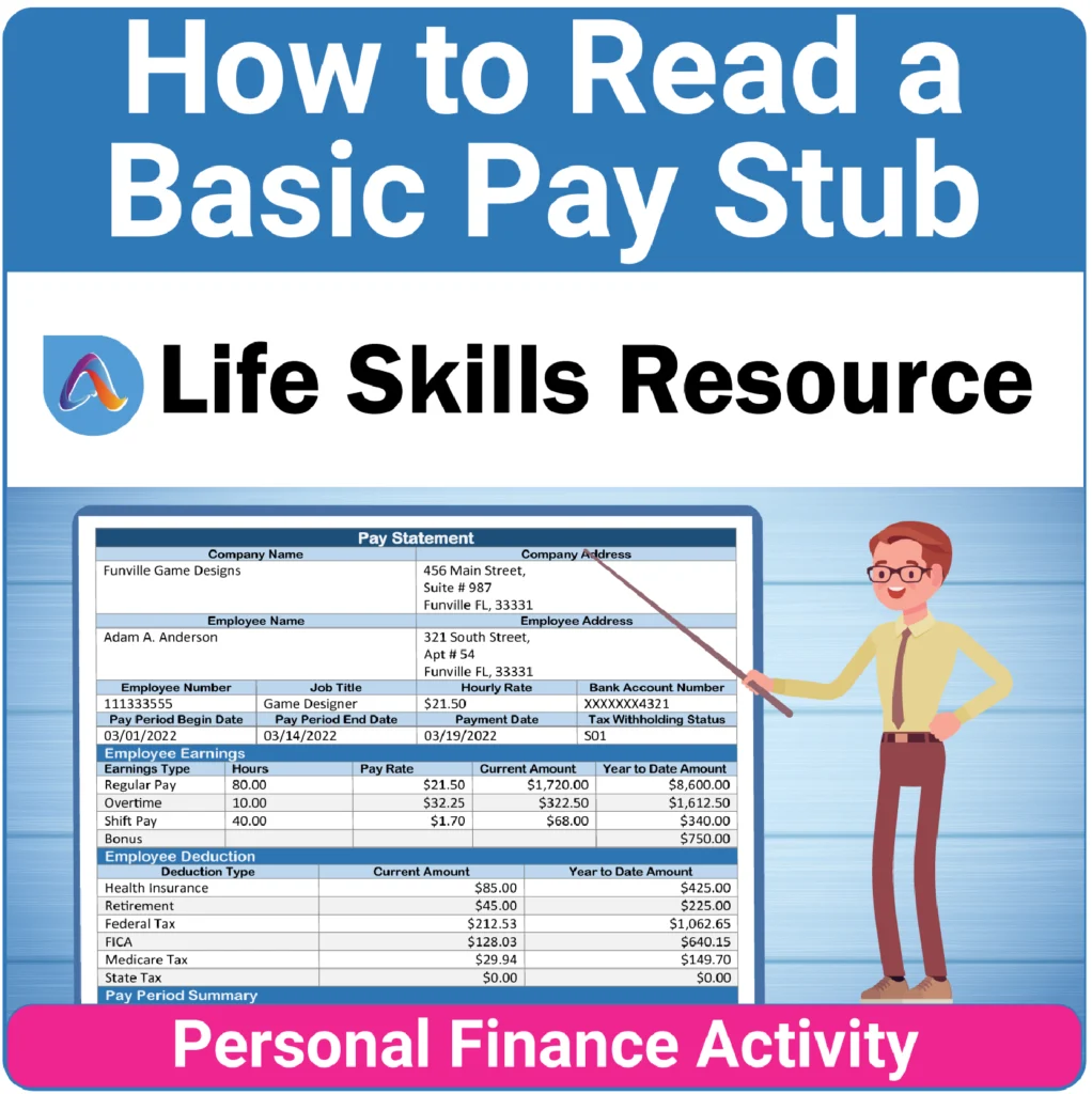 Career Readiness SPED No-Prep Activity - How to Read a Pay Stub