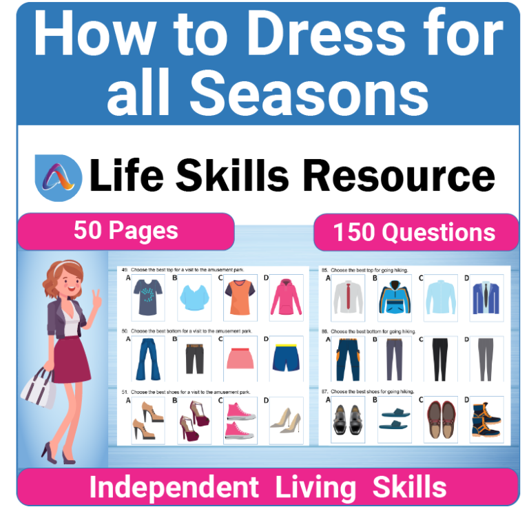 How to Dress for Spring Summer Fall and Winter special education life skills activity and worksheet for teens and adults with special needs