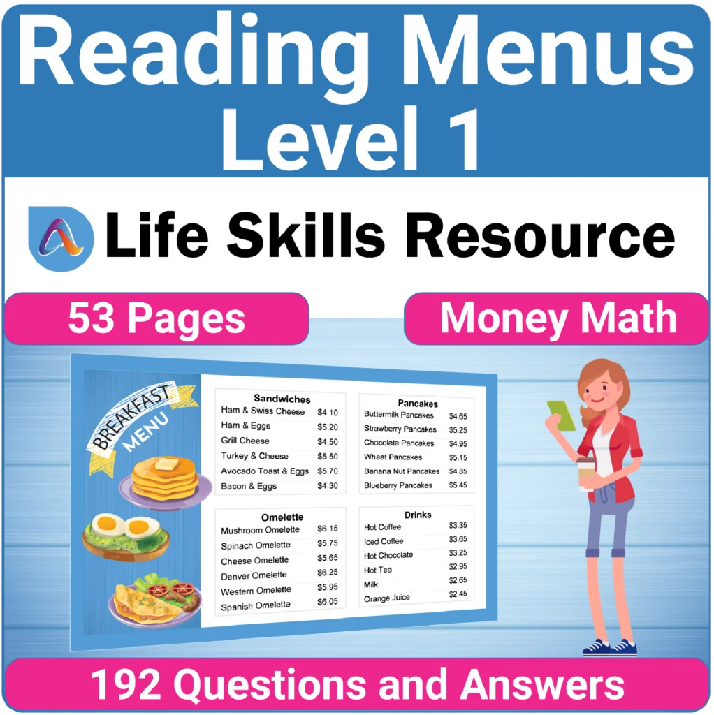 Money Math Worksheets for Restaurant Reading Menus Adulting Life Skills Resources