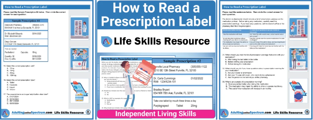 How to Read a Prescription Label is a functional life skills activity that helps develop independent living skills for teens and adults.