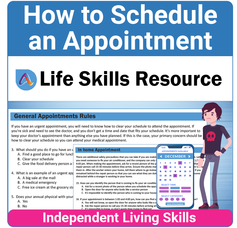 How to Schedule Appointments life skills activity and worksheet for teens and adults with special needs