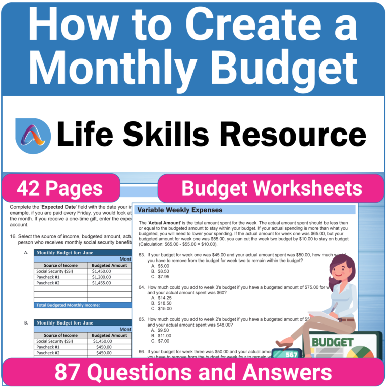 Adulting Life Skills Resources Personal Finance Special Education activity for high school students covering How to Create a Monthly Budget.