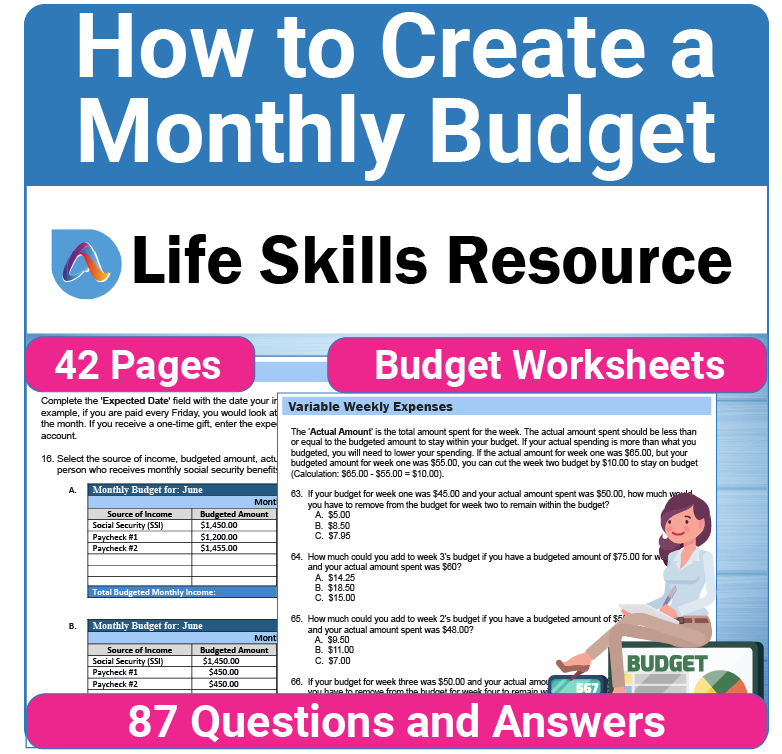 How to Create a Monthly Budget life skills activity and worksheet for teens and adults with special needs