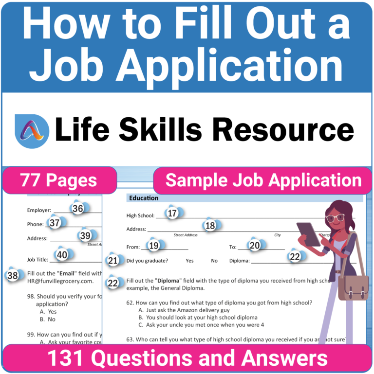 Adulting Life Skills Resources Career Exploration Special Education activity for high school students covering How to Fill Out a Job Application.