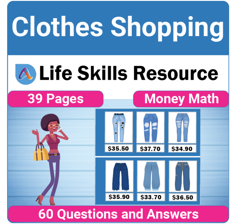Adulting on the Spectrum Level 1 Clothes Shopping life skills activity and worksheet for teens and adults with special needs